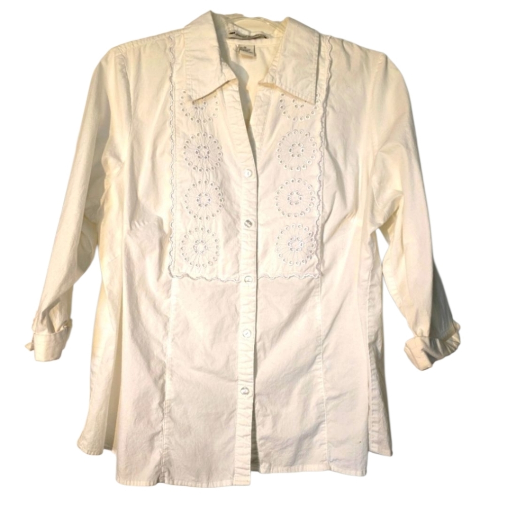 David Brooks White Blouse with Eyelet Inset 2X EUC